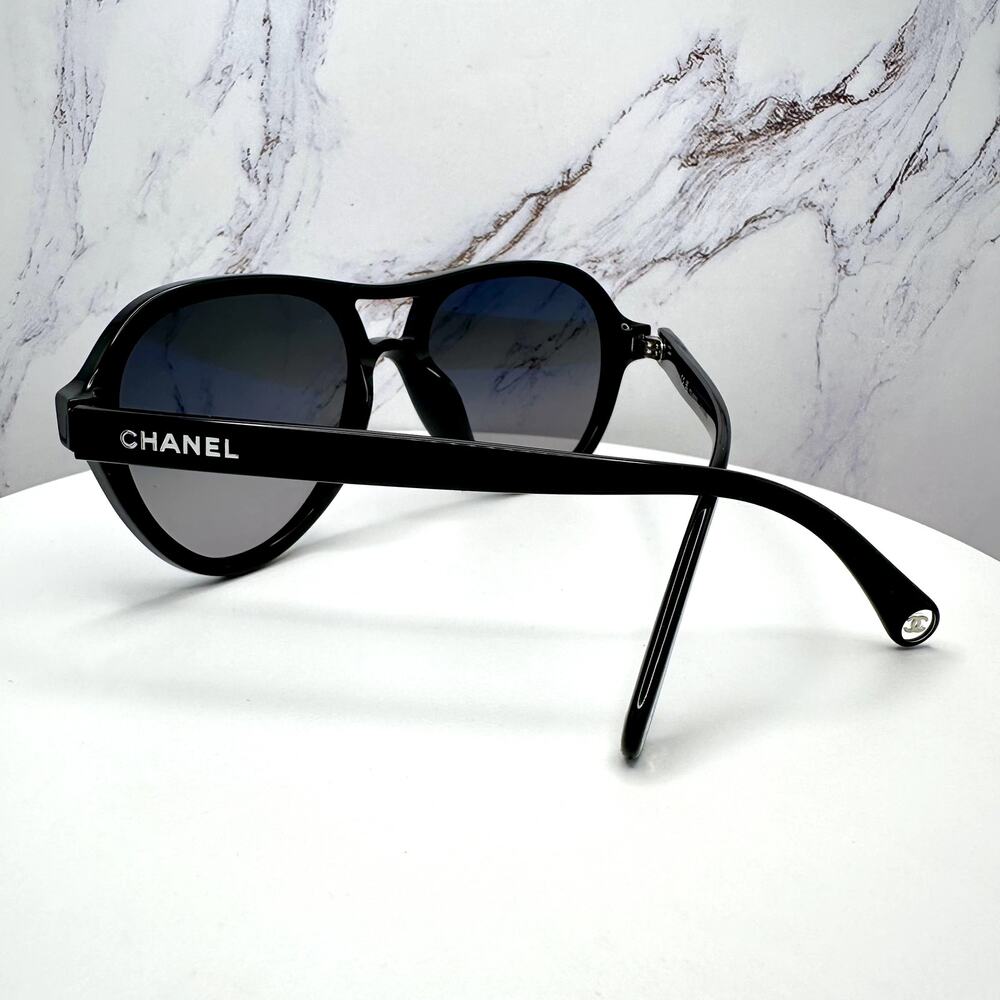 New CHANEL Sunglasses Black Polarized Lens Pilot Aviator 55mm - Picture 14 of 16